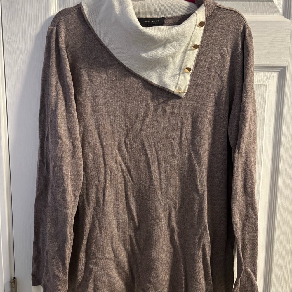 Ann Taylor Taupe Sweater with Ivory Cowl Neck